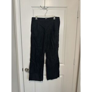 AYR The‎ Tourist Lagenlook Linen Pants Womens Black Elastic Waist Straight Leg L